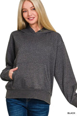 Zenana Fleece Acid Wash Kangaroo Pocket Hoodie - Trendsi - Flyclothing LLC