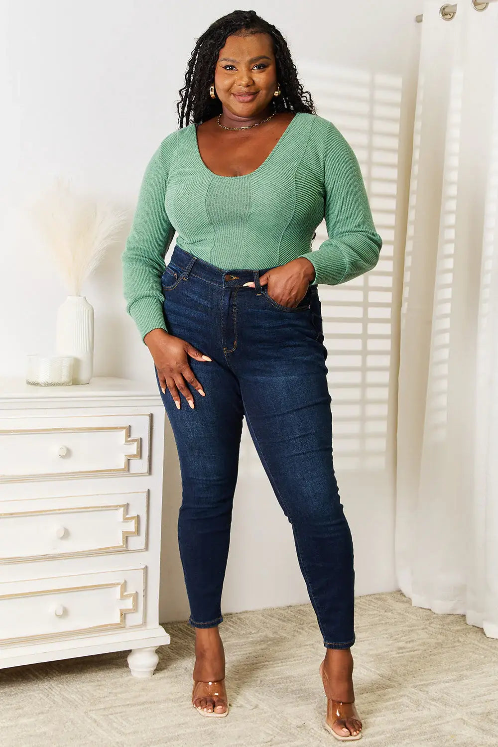 Basic Bae Scoop Neck Long Sleeve Top - ShopBasicbae - Flyclothing LLC