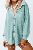 Waffle-Knit Collared Neck Long Sleeve Shirt - Trendsi - Flyclothing LLC