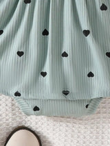 Children's Heart Print Ruffle Trim Bodysuit Dress with Headband - Trendsi - Flyclothing LLC