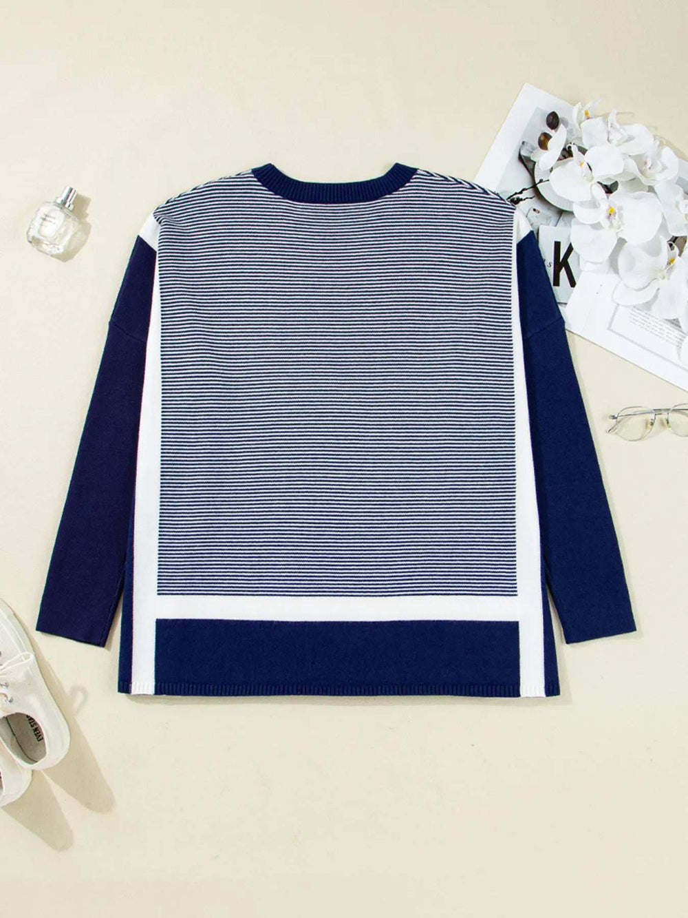 Stripe Dolman Oversize Tunic Sweater - Trendsi - Flyclothing LLC