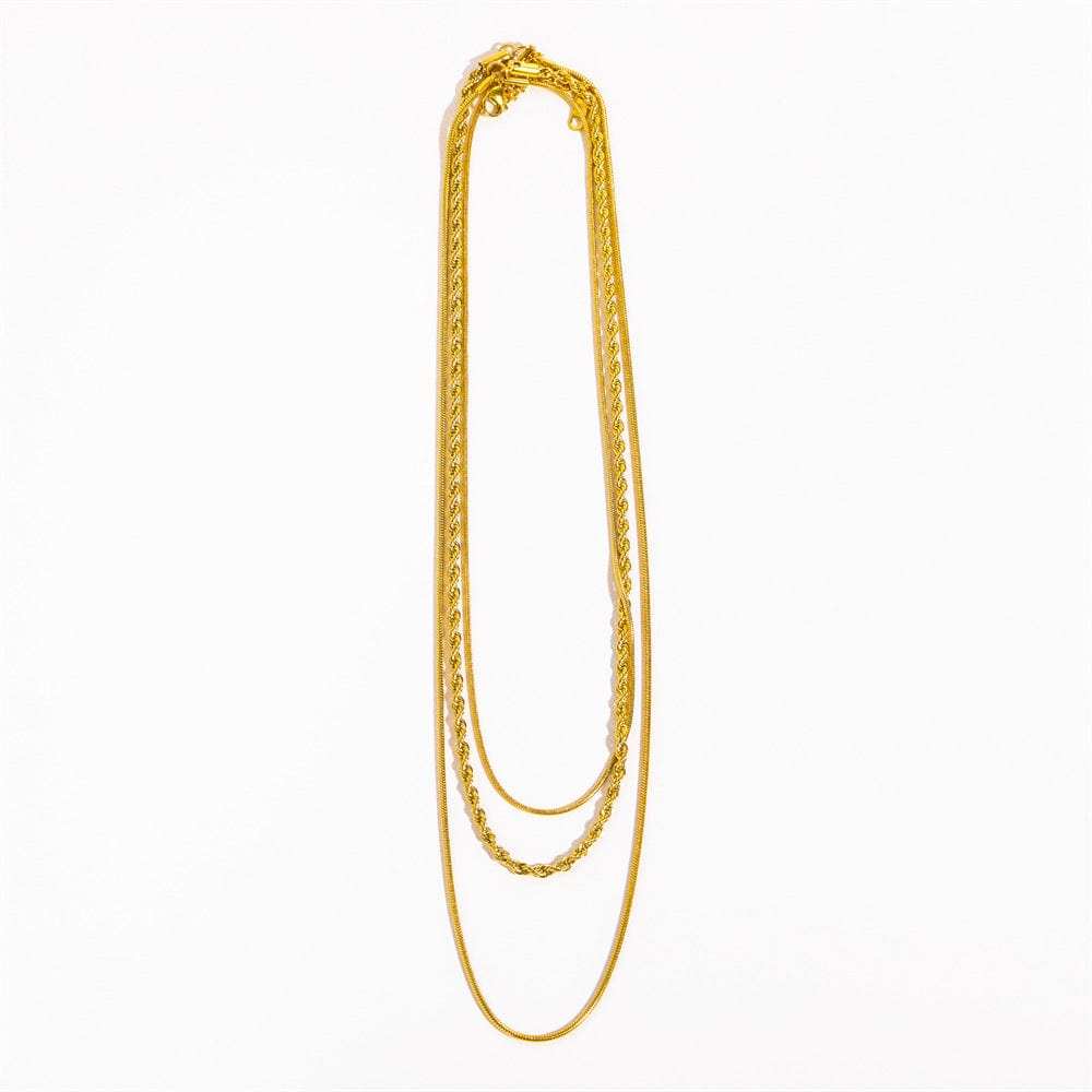 18K Gold-Plated Titanium Steel Three-Layered Necklace - Trendsi - Flyclothing LLC