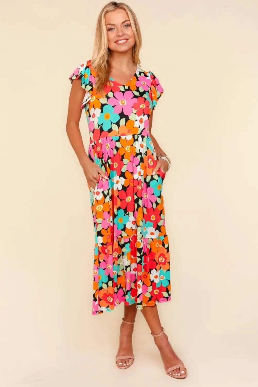 Haptics Floral Midi Dress with Side Pockets - Trendsi - Flyclothing LLC