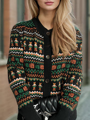 Graphic Button Down Long Sleeve Cardigan - Trendsi