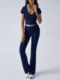 Devine Short Sleeve Top and Bootcut Legging Set - Trendsi - Flyclothing LLC