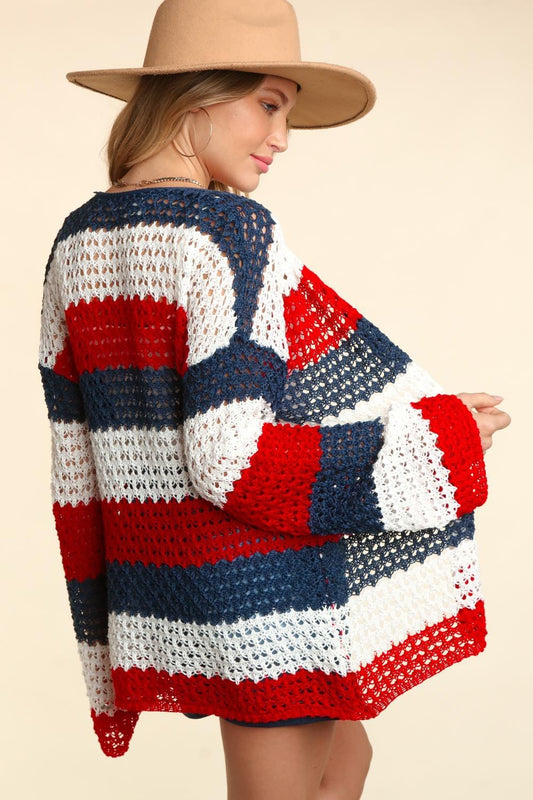 Haptics Full Size Open Front Long Sleeve Stripe Cardigan - Trendsi