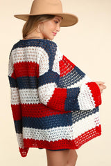 Haptics Full Size Open Front Long Sleeve Stripe Cardigan - Trendsi