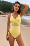 Drawstring Ruched V-Neck One-Piece Swimwear - Trendsi - Flyclothing LLC