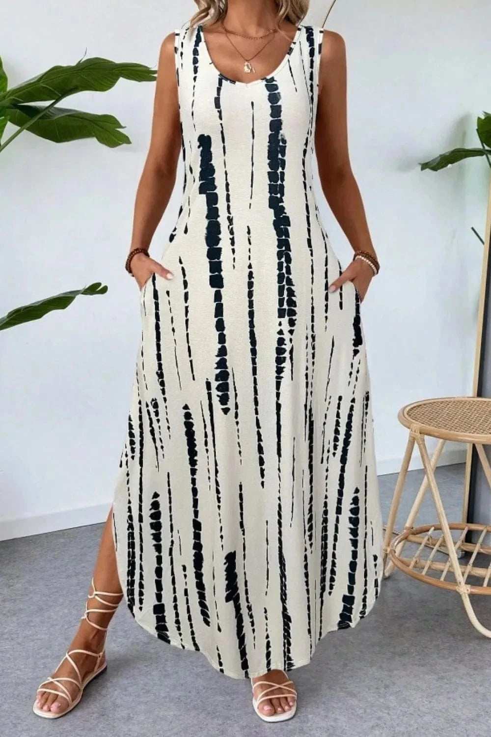 Scoop Neck Sleeveless Dress with Pockets - Trendsi - Flyclothing LLC