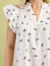 Notched Ruffled Cap Sleeve Blouse - Trendsi - Flyclothing LLC