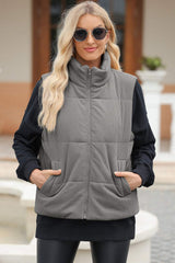 Pocketed Zip Up Turtleneck Vest Coat - Trendsi - Flyclothing LLC