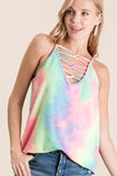 BiBi Tie Dye Terry Caged Neck Knit Camisole - Trendsi