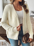Button Up V-Neck Long Sleeve Cardigan - Trendsi