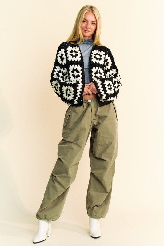 Davi & Dani Full Size Two Tone Flower Square Crochet Open Front Cardigan - Trendsi