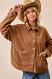 BiBi Corduroy Relaxed Fit Shacket with Back Pleat - Trendsi - Flyclothing LLC