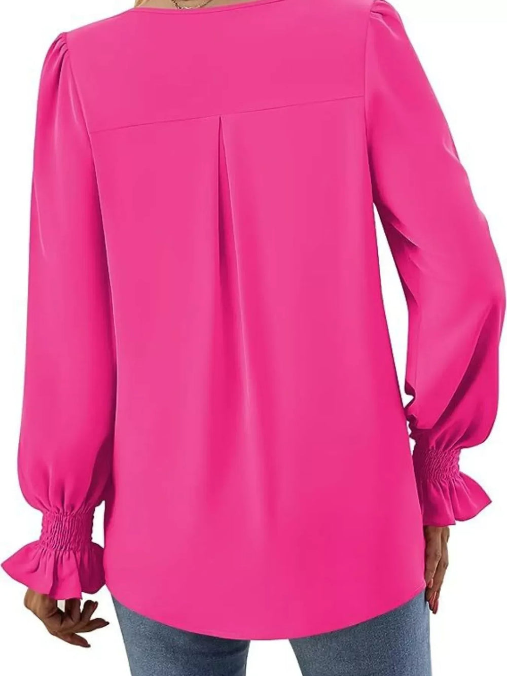 V-Neck Long Sleeve Ruffle Cuff Blouse - Trendsi - Flyclothing LLC