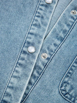 Smocked Cuffs Flared Denim Shirt Mini Dress - Trendsi - Flyclothing LLC
