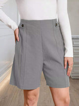 High-Waisted Pleated Shorts with Button Detail - Trendsi - Flyclothing LLC