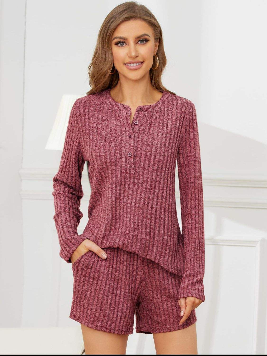 Ribbed Round Neck Top and Shorts Set - Trendsi - Flyclothing LLC
