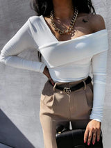 Asymmetrical Single Shoulder Long Sleeve T-Shirt - Trendsi - Flyclothing LLC