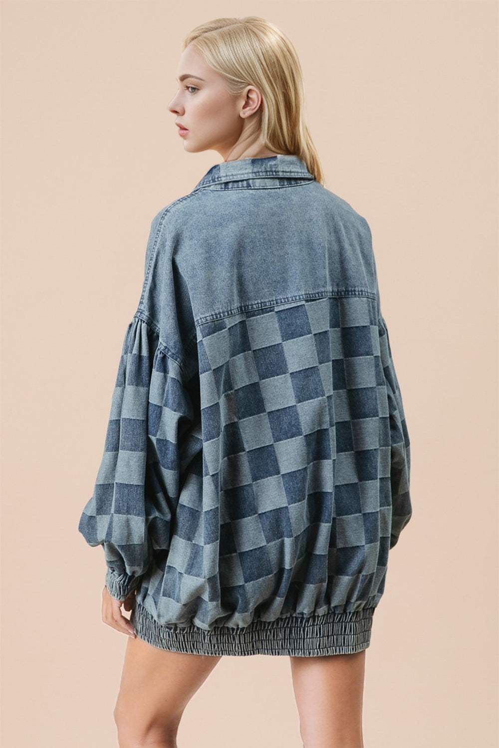 Double Take Checkered Button Up Denim Jacket - Trendsi - Flyclothing LLC