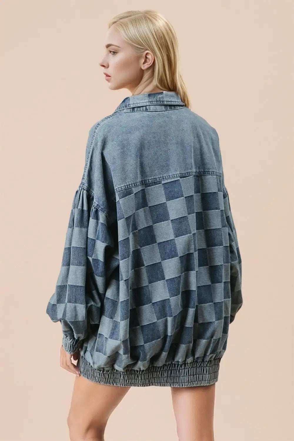 Double Take Checkered Button Up Denim Jacket - Trendsi - Flyclothing LLC