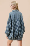 Double Take Checkered Button Up Denim Jacket - Trendsi