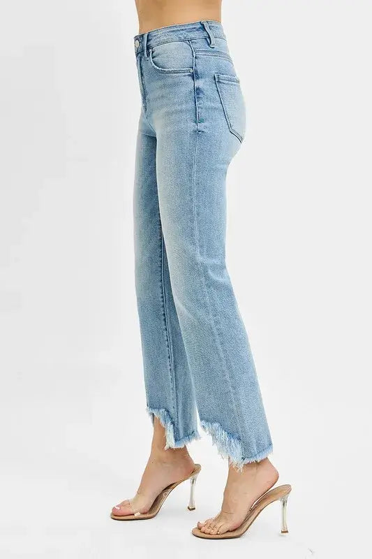 RISEN Full Size High Rise Crop Bootcut Fray Hem Jeans Plus Size - Trendsi - Flyclothing LLC