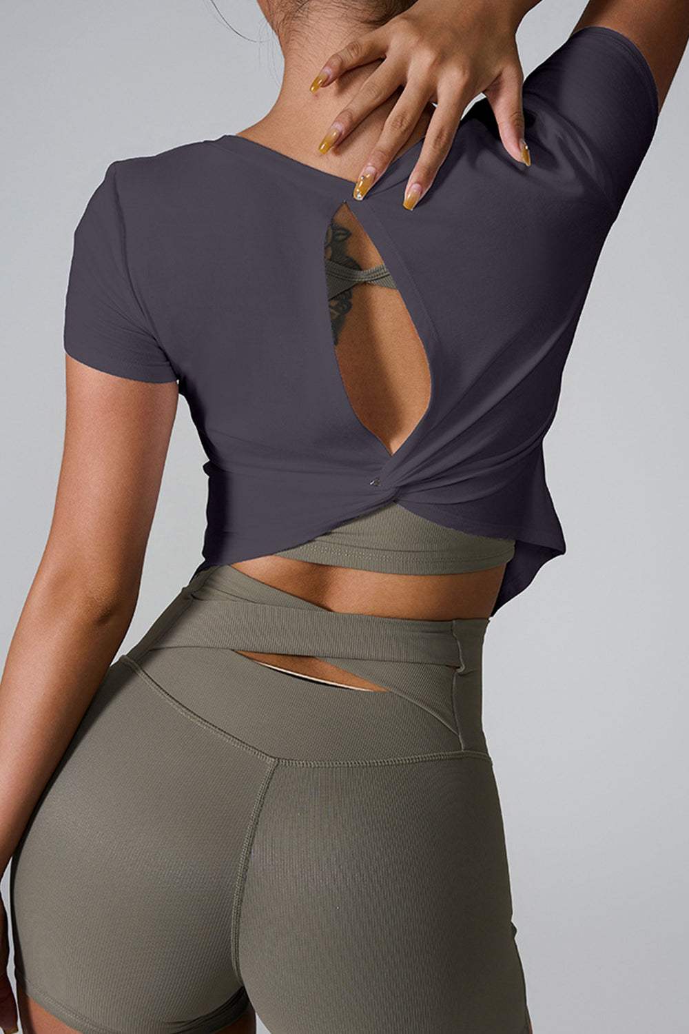 Cutout Round Neck Short Sleeve Active T-Shirt - Trendsi - Flyclothing LLC