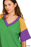 Zenana Mardi Gras Raised Rib Color Block Top - Trendsi - Flyclothing LLC