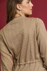 Umgee Drawstring Cable Knit Mini Dress with Pockets - Trendsi - Flyclothing LLC