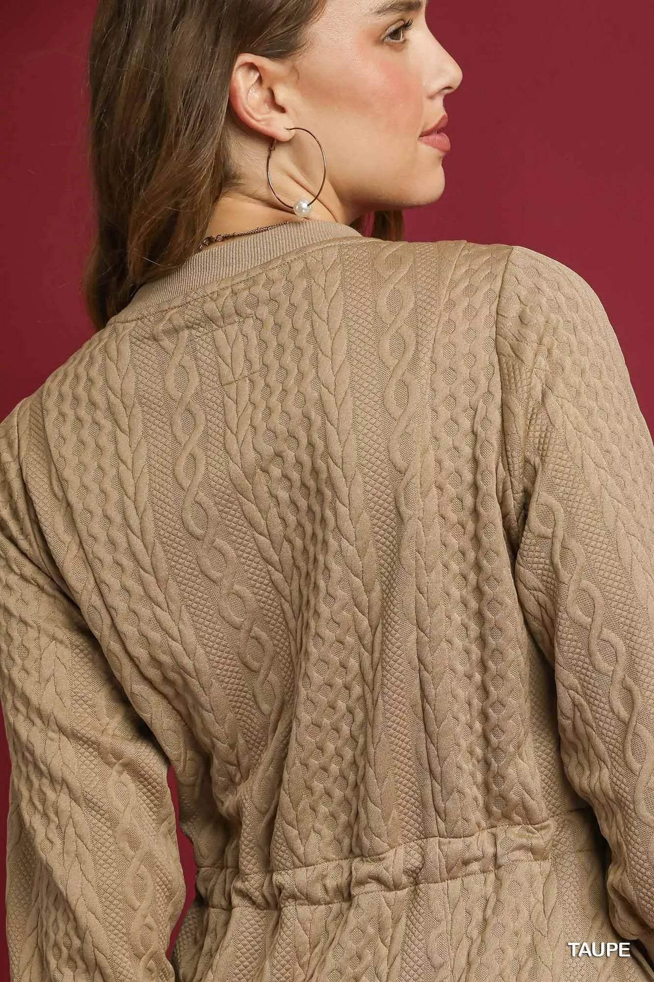 Umgee Drawstring Cable Knit Mini Dress with Pockets - Trendsi - Flyclothing LLC