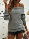Off-Shoulder Long Sleeve Sweater - Trendsi - Flyclothing LLC