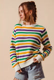 SO ME Mardi Gras Color Stripe Knit Sweater Top - Trendsi - Flyclothing LLC