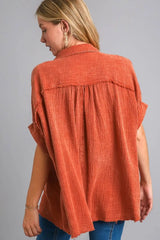 Umgee Full Size Cotton Gauze Mineral Wash Button Down Shirt Plus Size - Trendsi - Flyclothing LLC
