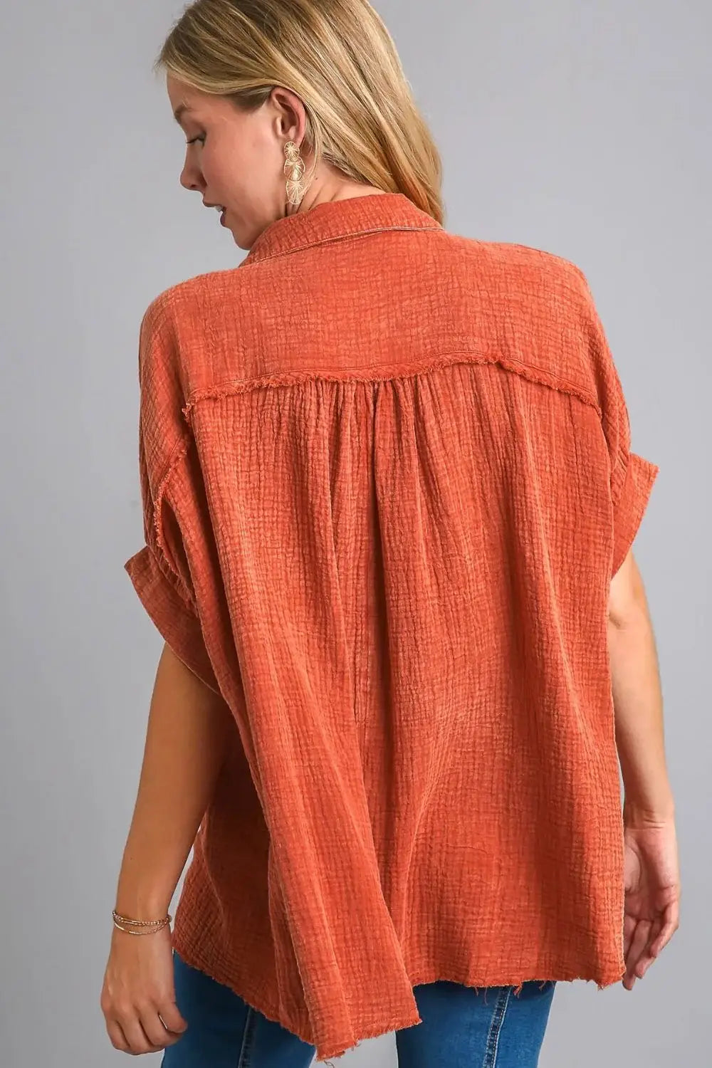 Umgee Full Size Cotton Gauze Mineral Wash Button Down Shirt Plus Size - Trendsi - Flyclothing LLC