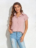 Swiss Dot Button Up Cap Sleeve Shirt - Trendsi