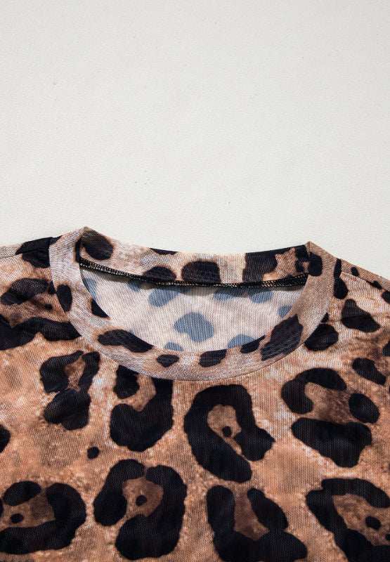 Leopard Round Neck Long Sleeve Blouse - Trendsi - Flyclothing LLC