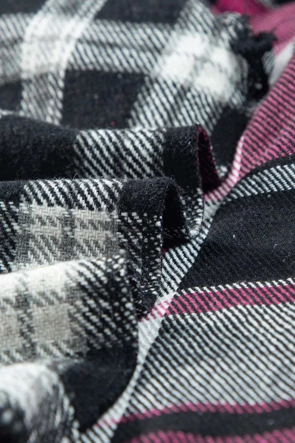 Pocketed Plaid Collared Neck Long Sleeve Shacket - Trendsi - Flyclothing LLC