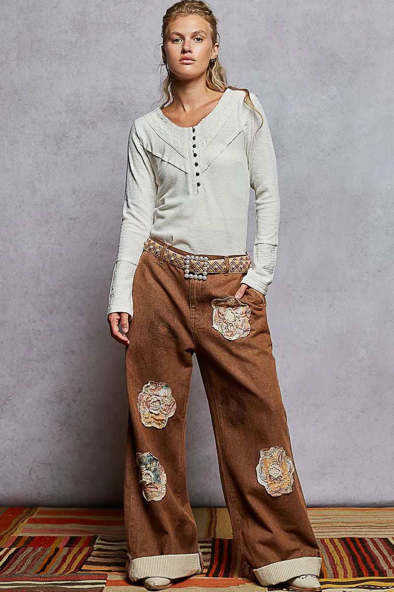 POL Ribbed Half Button Lace Detail Knit Top - Trendsi - Flyclothing LLC