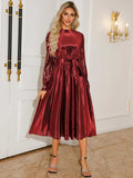 Tie Waist Long Sleeve Midi Dress - Trendsi - Flyclothing LLC