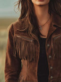 Suede Fringe Button Up Jacket - Trendsi - Flyclothing LLC