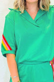 Rainbow Collared Short Sleeve Top and Shorts Set - Trendsi - Flyclothing LLC