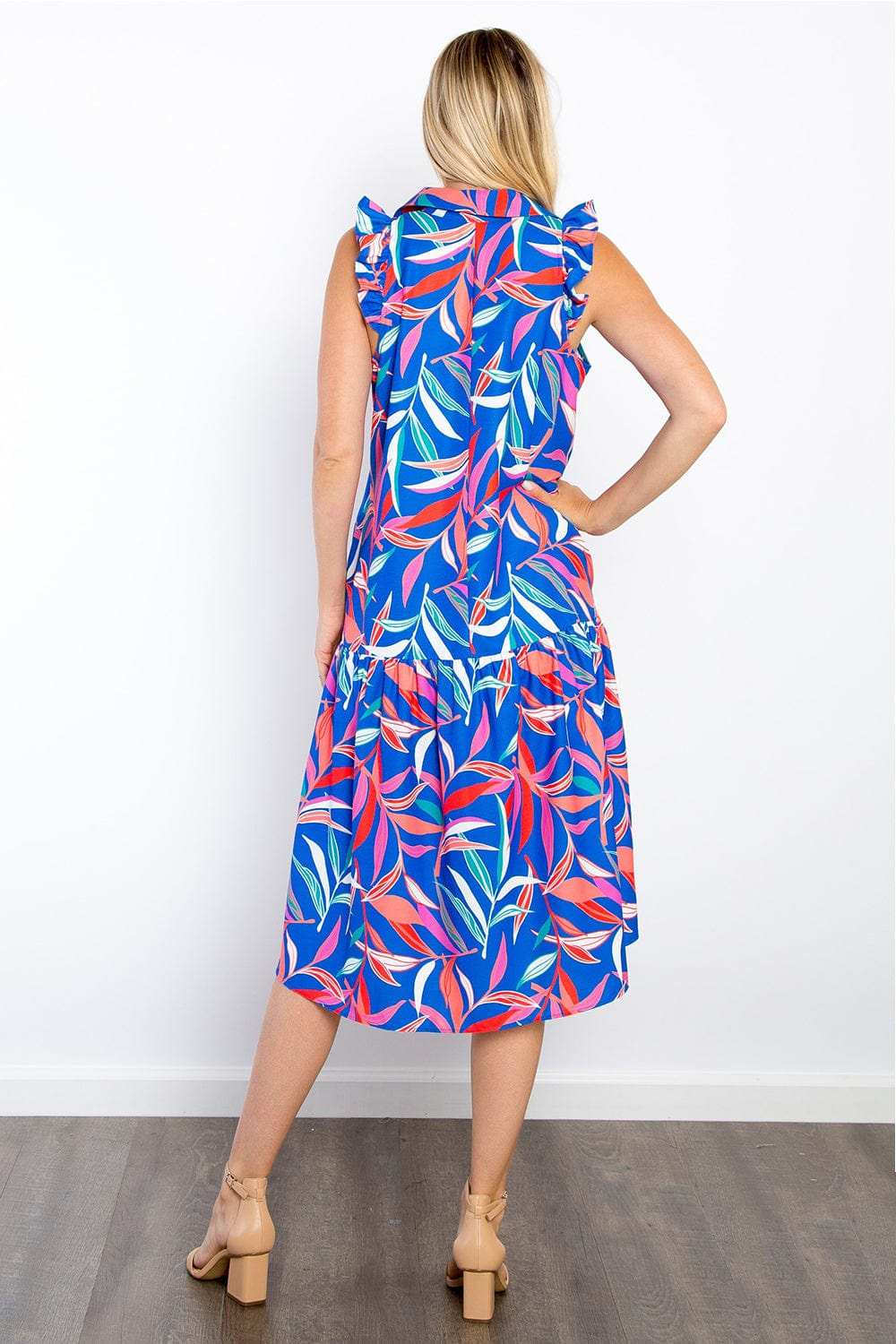 Be Stage Print Ruffled Midi Dress with Pockets - Trendsi - Flyclothing LLC