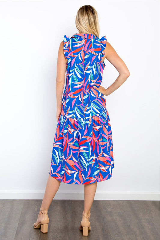 Be Stage Print Ruffled Midi Dress with Pockets - Trendsi