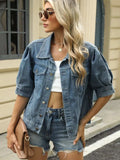 Button Down Washed Denim Jacket - Trendsi - Flyclothing LLC