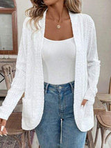 Pocketed Eyelet Open Front Cover Up - Trendsi - Flyclothing LLC