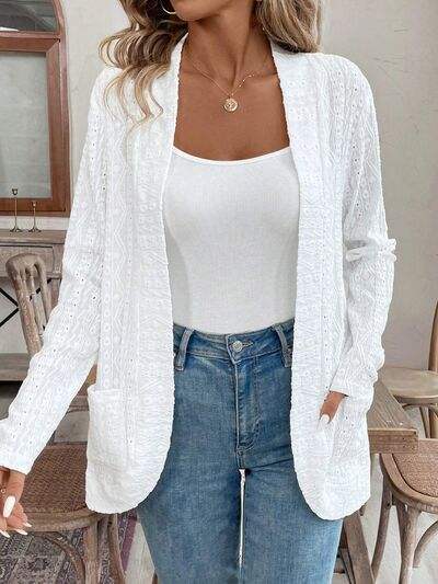 Pocketed Eyelet Open Front Cover Up - Trendsi - Flyclothing LLC