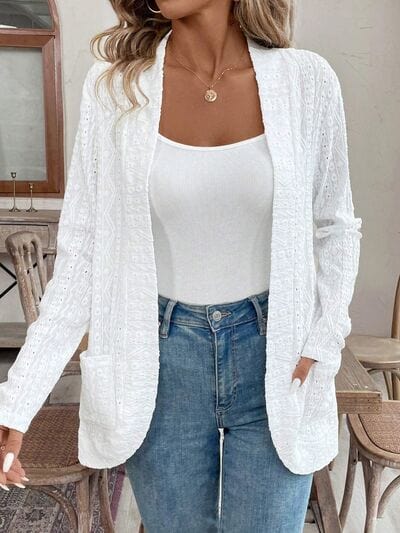 Pocketed Eyelet Open Front Cover Up - Trendsi