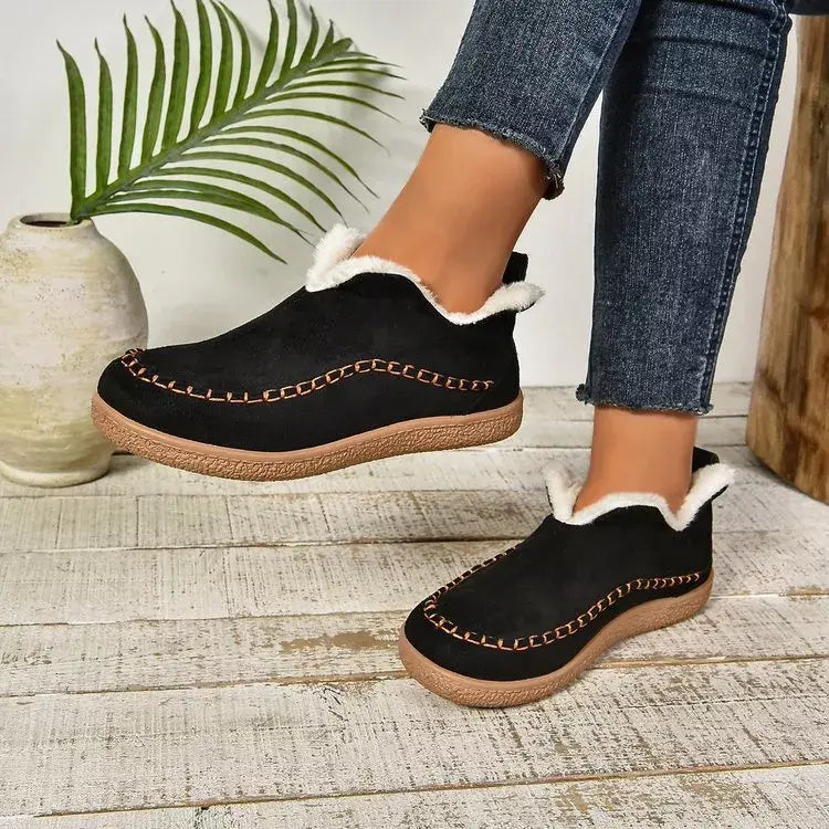 Round Toe Sherpa-Lined Slip-Ons - Trendsi - Flyclothing LLC